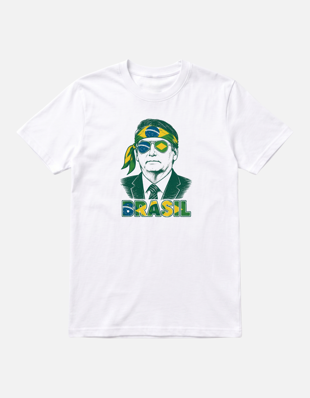 Camiseta branca Bolsonaro Brasil ilustracao verde e amarela