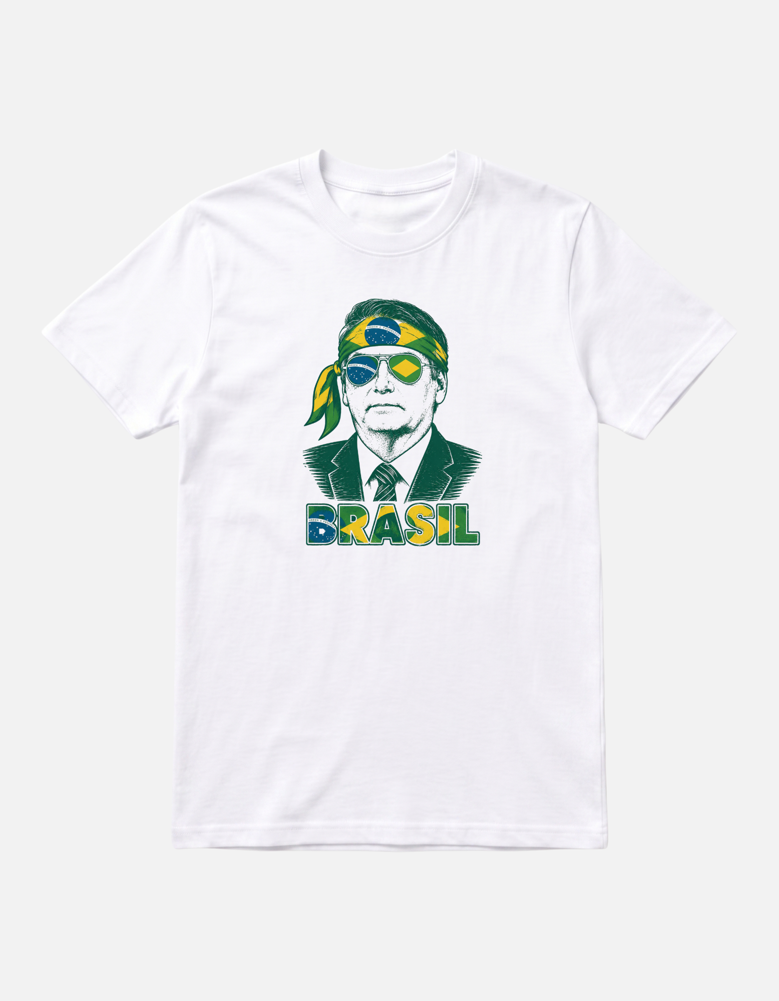 Camiseta branca Bolsonaro Brasil ilustracao verde e amarela