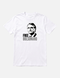 Camiseta branca Free Bolsonaro retrato preto e branco