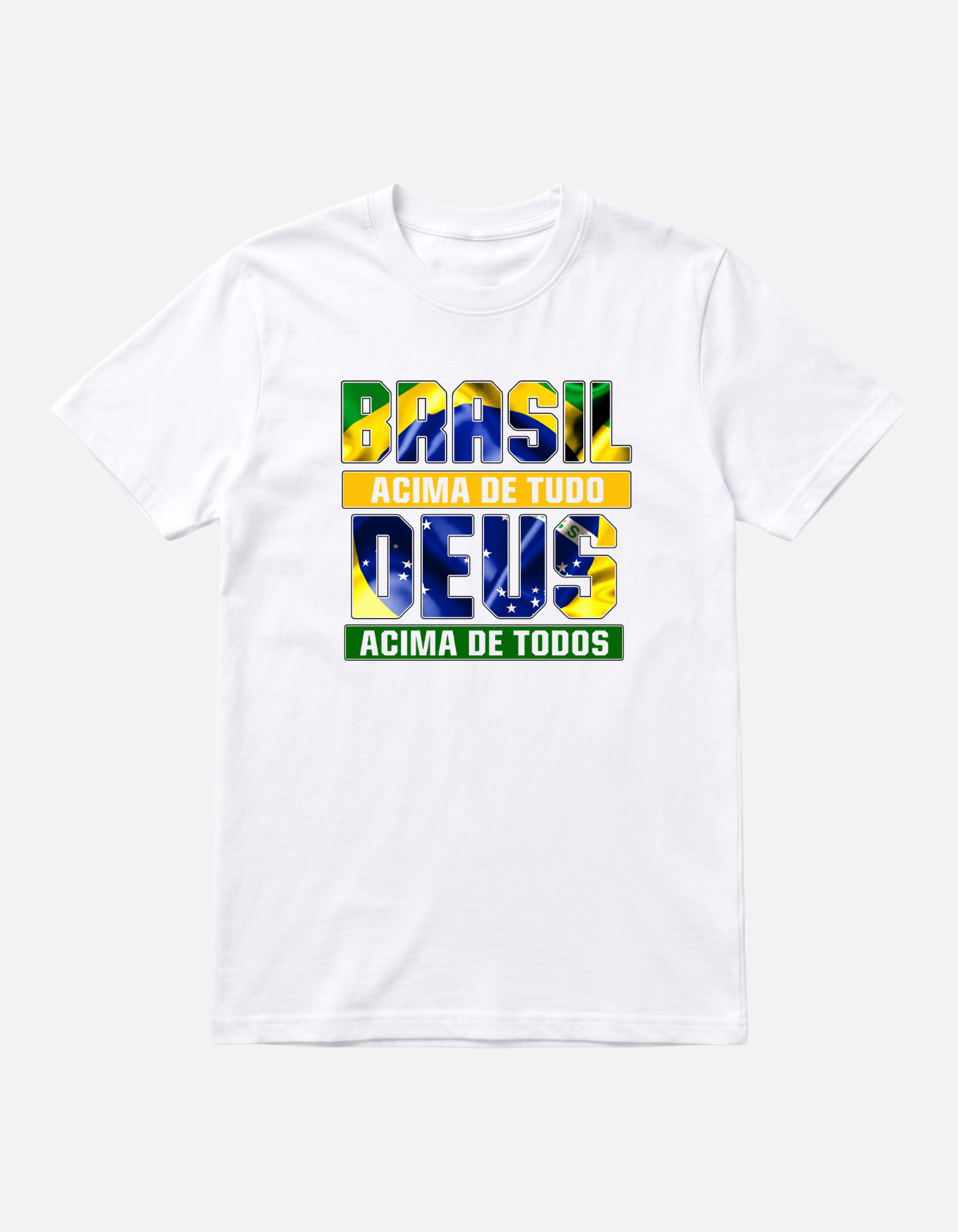Camiseta branca Brasil Acima de Tudo Deus Acima de Todos