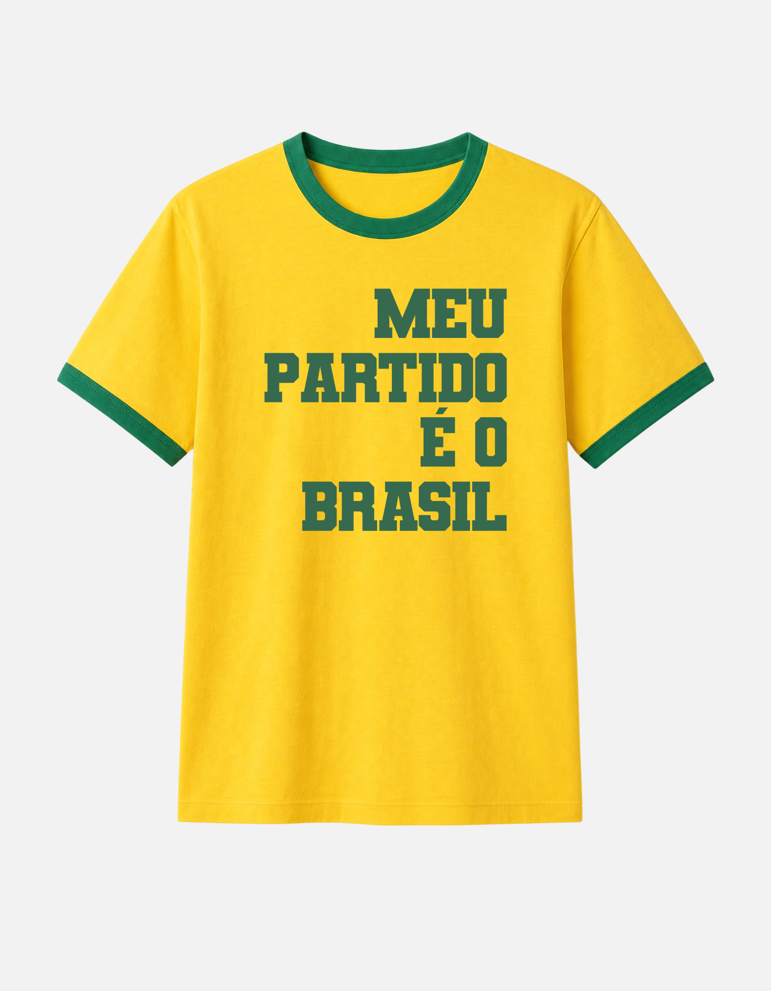 Camiseta amarela ringer Meu Partido e o Brasil