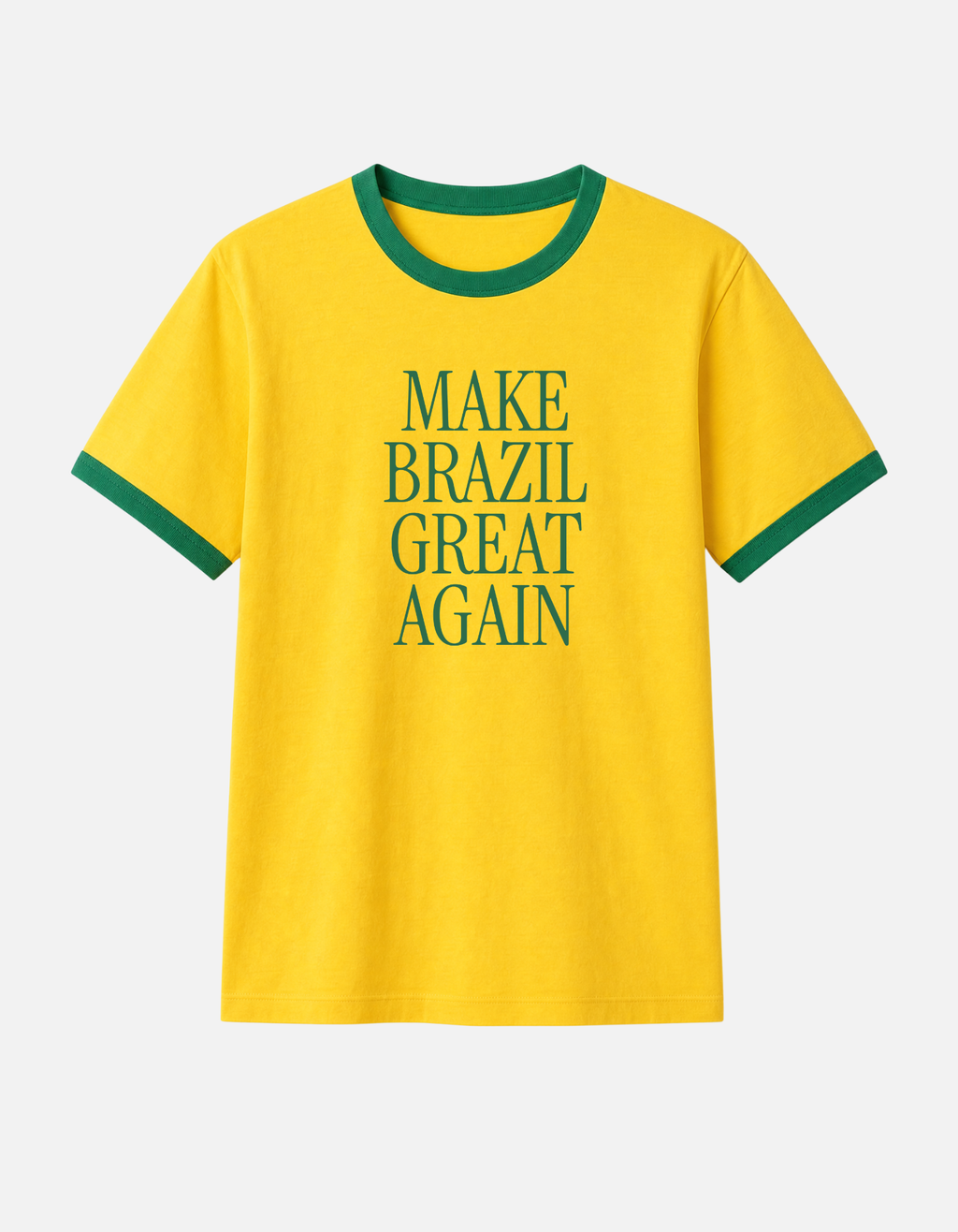 Camiseta amarela ringer Make Brazil Great Again