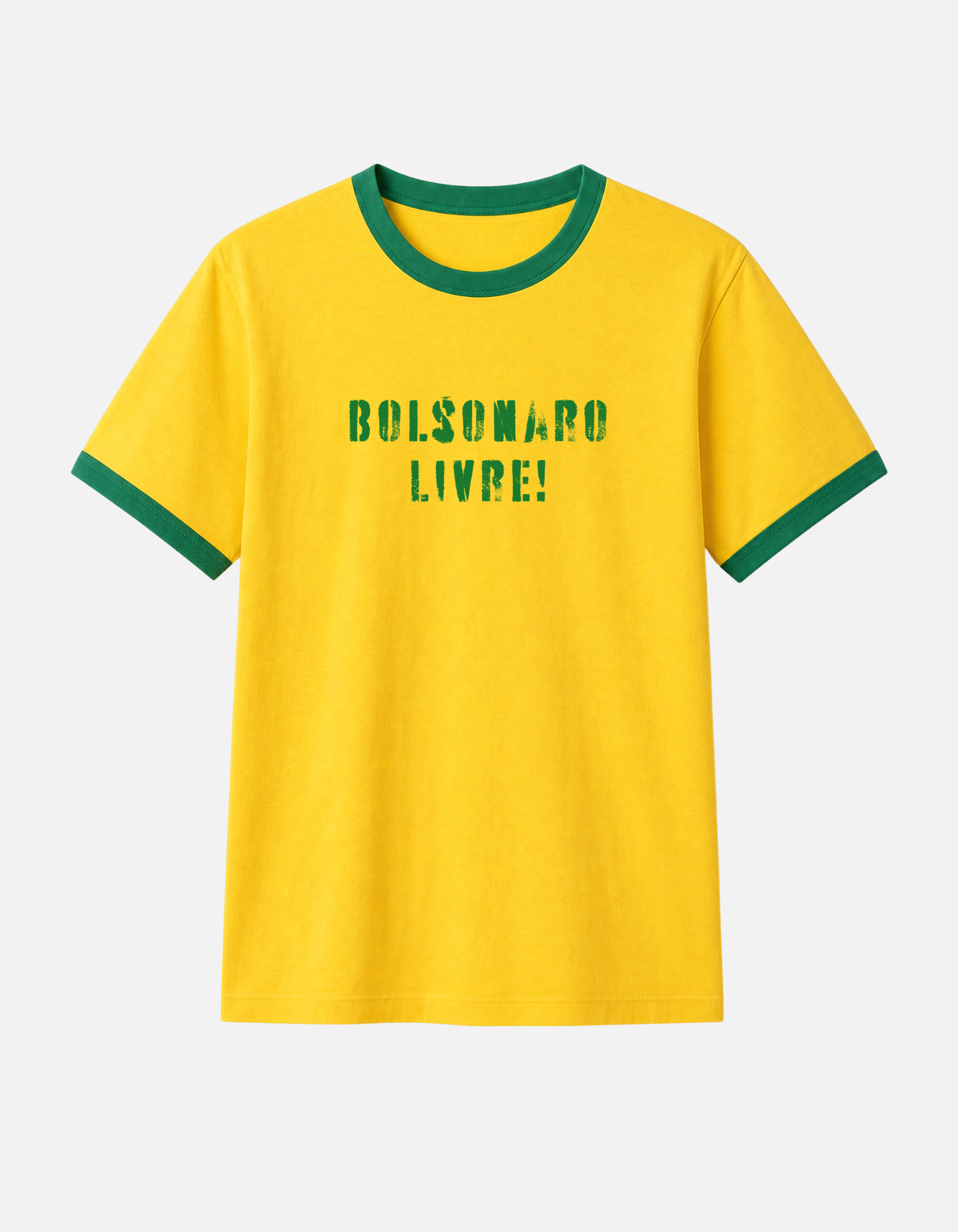 Camiseta amarela ringer Bolsonaro Livre estampa verde
