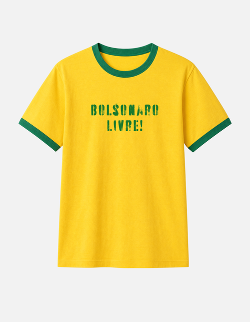 Camiseta amarela ringer Bolsonaro Livre estampa verde
