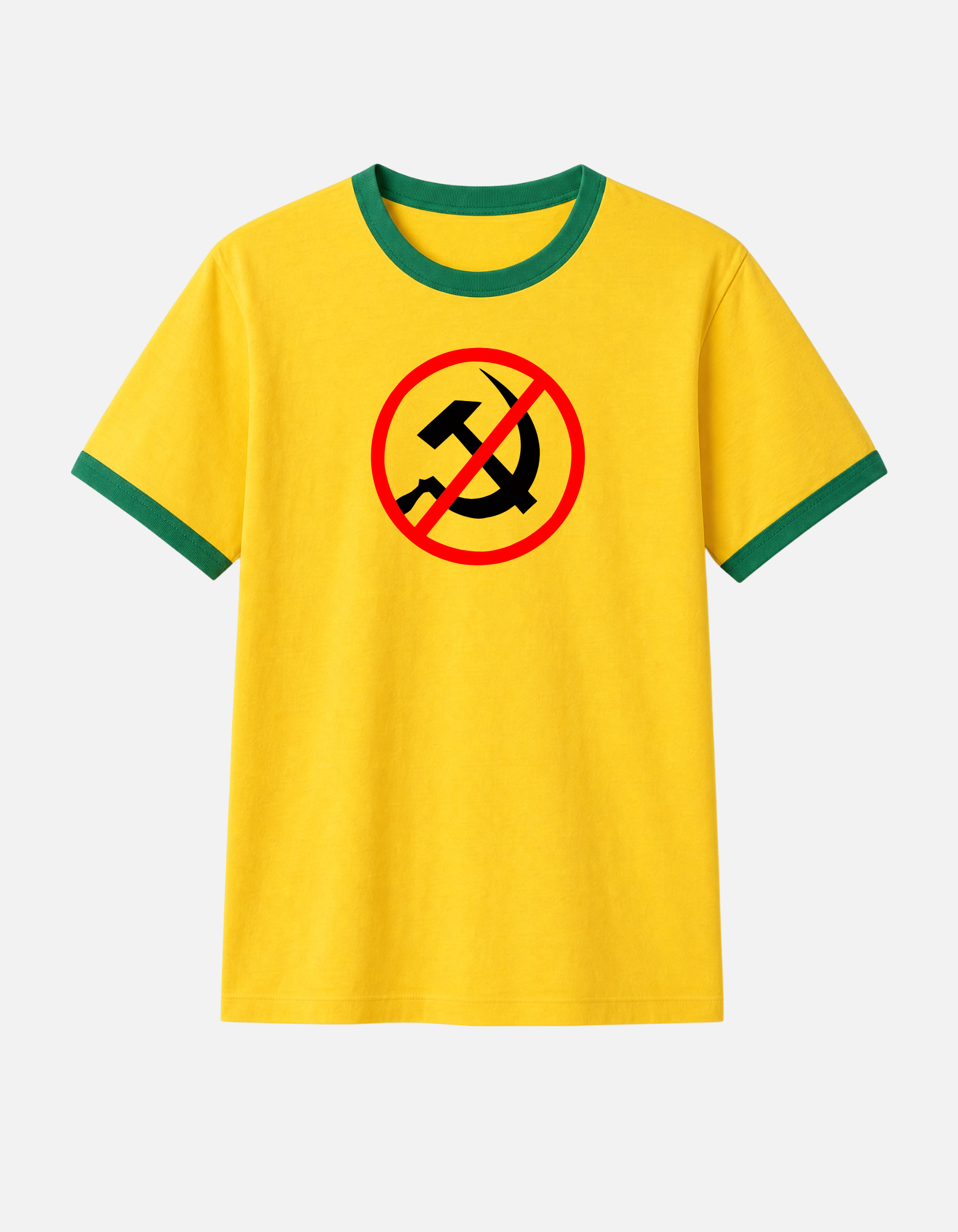 Camiseta amarela ringer Comunismo Nao simbolo anticomunista